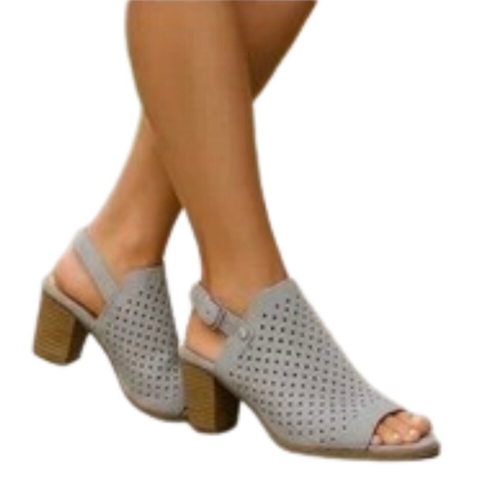 Sophia Milano Italy Suede Perforated Slingback Block Heel Sandals Leather -8
